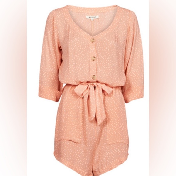 NWT  Rip Curl Tallow Spot Peachy Coral Romper with Tie Waist & Pockets (L) - Picture 5 of 10